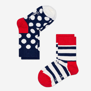 Kids Stripe Dark Blue & White Socken 2-Pack