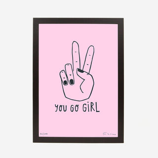 You Go Girl Linocut Print - Pink
