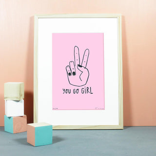 You Go Girl Linocut Print - Pink