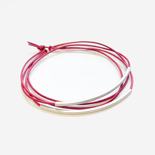 Bracelet leather tube Tingval rhodium-plated strawberry