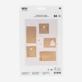Paper bags brown with gold stickers M – set of 24