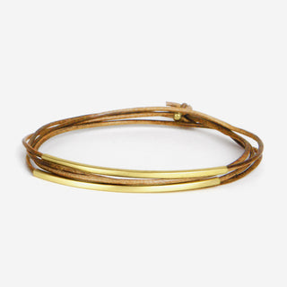 Bracelet leather tube Tingval gold plated cognac