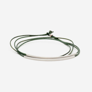 Bracelet leather tube Tingval rhodium-plated fir green