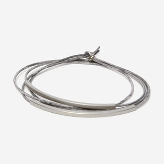 Bracelet leather tube Tingval rhodium-plated stone grey light
