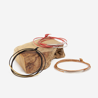 Bracelet leather tube Tingval rhodium-plated cognac