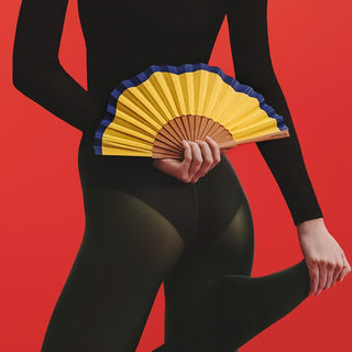 Yellow & Blue Fluid Shapes Mini Fan