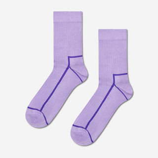 Contrast Stripe Short Crew Socken - Lilac