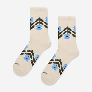 Flower Border Sneaker Socken - White