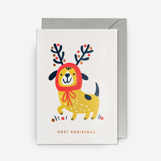 Cozy Reindeer Dog Christmas Grußkarte
